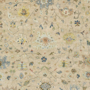 Homeroots 2' Beige Blue And Yellow Hand Knotted Wool Oriental Area Rug With Elegant Fringe For Timeless Decor 10' X 14' Wool 576459