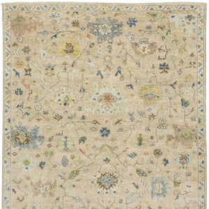 HomeRoots 2' Hand-Knotted Wool Oriental Area Rug in Beige with Blue and Yellow Accents - Timeless Elegance 10' X 14' 576459