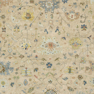 Homeroots 2' Beige Blue And Yellow Hand Knotted Wool Oriental Area Rug With Elegant Fringe For Timeless Decor 9' X 12' Wool 576460