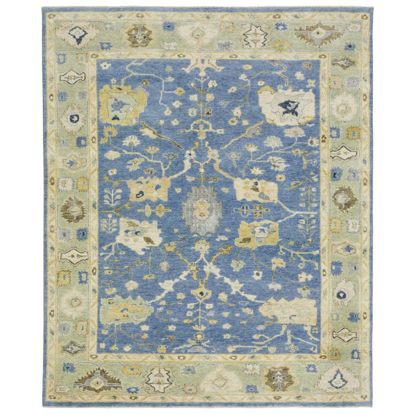 HomeRoots 2' Hand-Knotted Blue and Green Wool Oriental Area Rug with Fringed Edges for Cozy Spaces 10' X 14' 576461