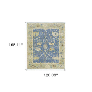 Homeroots 2' Hand Knotted Blue Wool Oriental Area Rug With Fringe - Unique Artisan Design For Cozy Elegance 10' X 14' Wool 576461