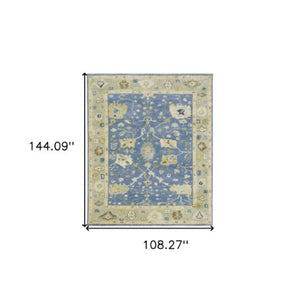 Homeroots 2' Hand Knotted Blue Wool Oriental Area Rug With Fringe - Unique Artisan Design For Cozy Elegance 9' X 12' Wool 576462