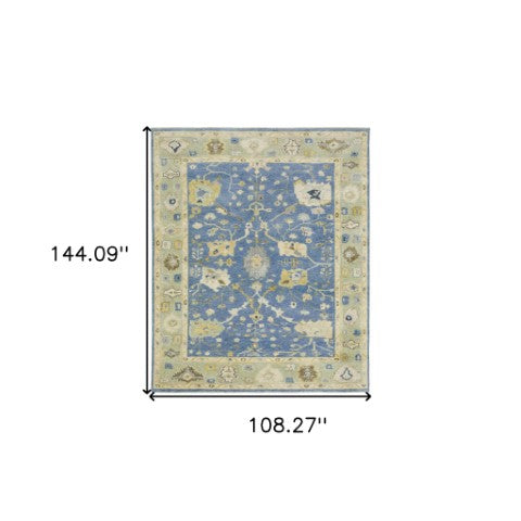 Homeroots 2' Hand Knotted Blue Wool Oriental Area Rug With Fringe - Unique Artisan Design For Cozy Elegance 9' X 12' Wool 576462