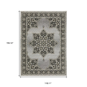 HomeRoots 3' Gray and Black Medallion Area Rug with Fringe - Timeless Design for Elegant and Cozy Spaces 10' X 13' 576463