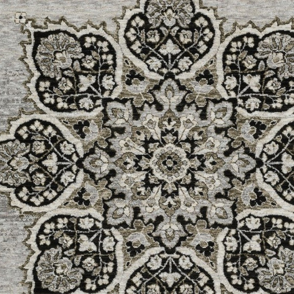 HomeRoots 3' Gray and Black Medallion Area Rug with Fringe - Timeless Design for Elegant and Cozy Spaces 10' X 13' 576463