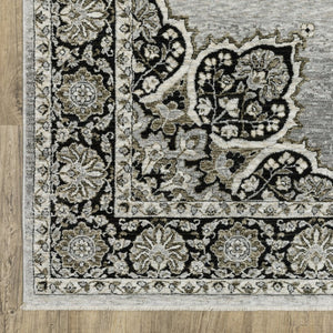 HomeRoots 3' Gray and Black Medallion Area Rug with Fringe - Timeless Design for Elegant and Cozy Spaces 10' X 13' 576463