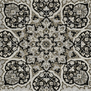 HomeRoots 3' Gray and Black Medallion Area Rug with Fringe - Timeless Design for Elegant and Cozy Spaces 8' X 11' 576464