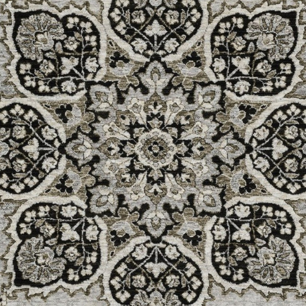 HomeRoots 3' Gray and Black Medallion Area Rug with Fringe - Timeless Design for Elegant and Cozy Spaces 8' X 11' 576464