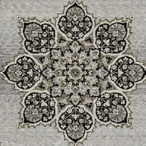 HomeRoots 3' Gray and Black Medallion Area Rug with Fringe - Timeless Design for Elegant and Cozy Spaces 8' X 11' 576464