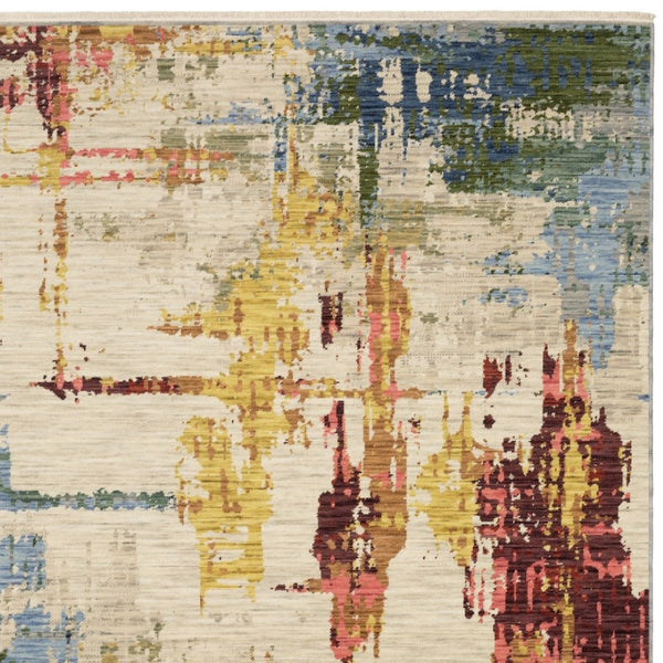 Homeroots 2' Abstract Beige And Orange Area Rug With Fringe – Stylish Decor For Any Room – Timeless Elegance 10' X 13' Wool Blend 576465