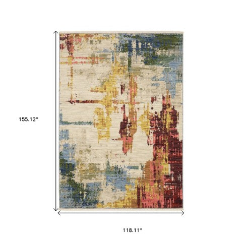 Homeroots 2' Abstract Beige And Orange Area Rug With Fringe – Stylish Decor For Any Room – Timeless Elegance 10' X 13' Wool Blend 576465