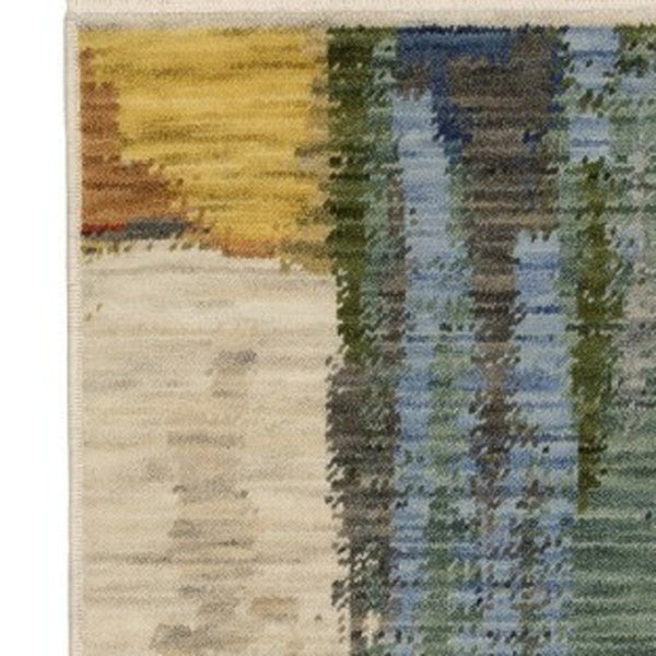 Homeroots 2' Colorful Pink Blue And Yellow Abstract Area Rug With Chic Fringe - Elevate Your Space Instantly! 10' X 13' Wool Blend 576467