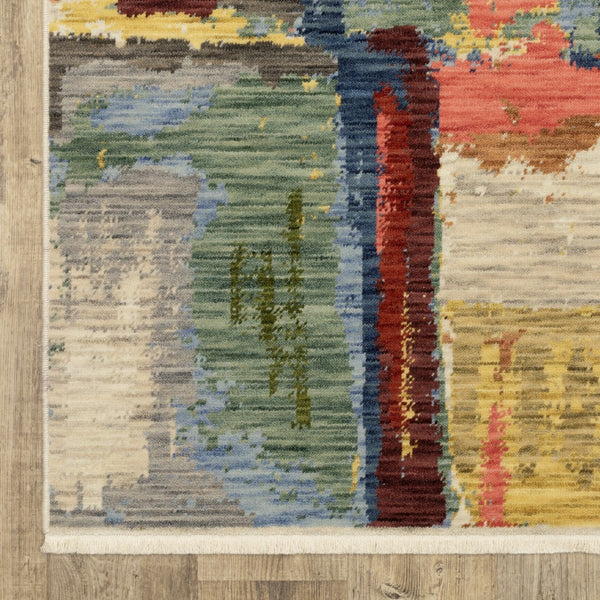 Homeroots 2' Colorful Pink Blue And Yellow Abstract Area Rug With Chic Fringe - Elevate Your Space Instantly! 8' X 11' Wool Blend 576468