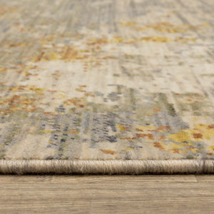HomeRoots 3' Elevate Your Home Aesthetic with a Beige and Gold Abstract Area Rug Featuring Elegant Fringe 8' X 11' 576470