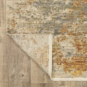 HomeRoots 3' Elevate Your Home Aesthetic with a Beige and Gold Abstract Area Rug Featuring Elegant Fringe 8' X 11' 576470