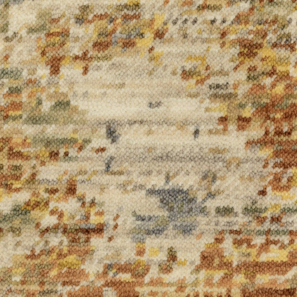 HomeRoots 3' Elevate Your Home Aesthetic with a Beige and Gold Abstract Area Rug Featuring Elegant Fringe 8' X 11' 576470