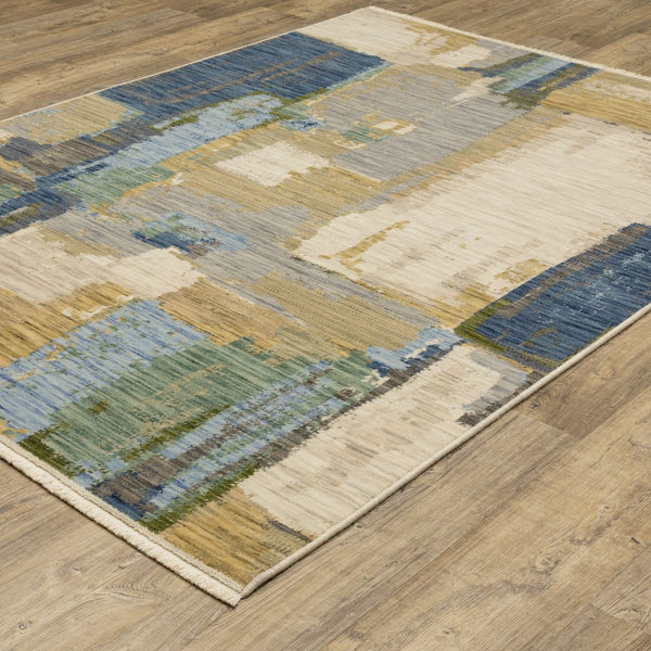 Homeroots 2' Blue Abstract Area Rug With Fringe - Stylish Design For Comfort And Warmth In Any Space 10' X 13' Wool Blend 576473