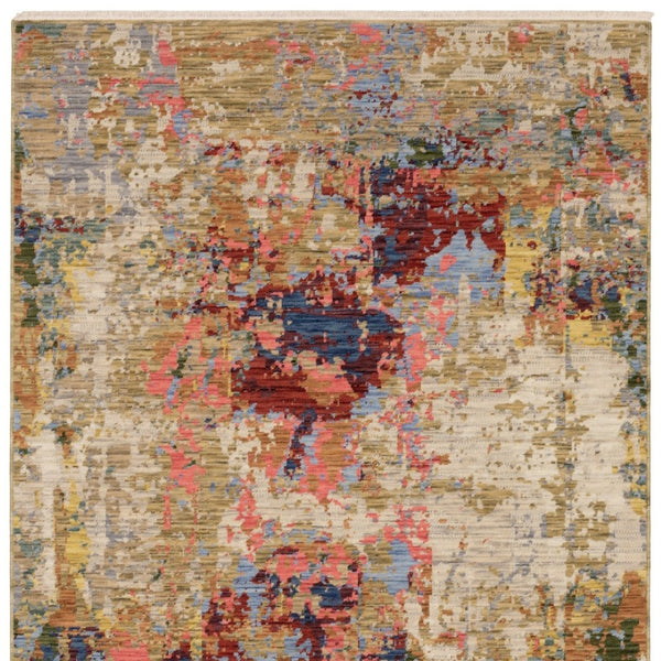 Homeroots 2' Beige Red And Blue Abstract Area Rug With Fringe - Add Warmth And Style To Your Living Space 10' X 13' Wool Blend 576475