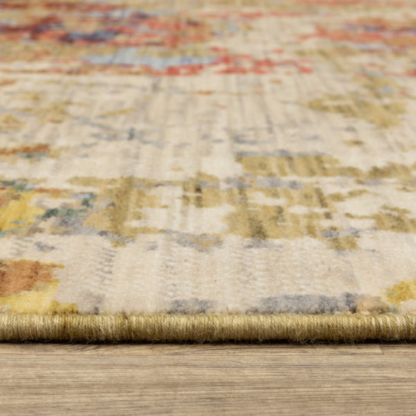 Homeroots 2' Beige Red And Blue Abstract Area Rug With Fringe - Add Warmth And Style To Your Living Space 10' X 13' Wool Blend 576475