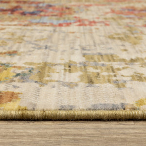 Homeroots 2' Beige Red And Blue Abstract Area Rug With Fringe - Add Warmth And Style To Your Living Space 8' X 11' Wool Blend 576476