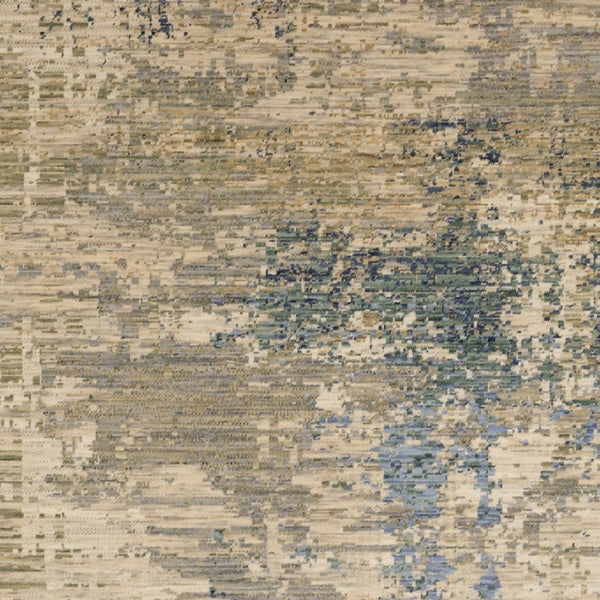 Homeroots 2' Stylish Beige And Blue Abstract Area Rug With Fringe For A Chic And Cozy Home Décor Touch 10' X 13' Wool Blend 576477