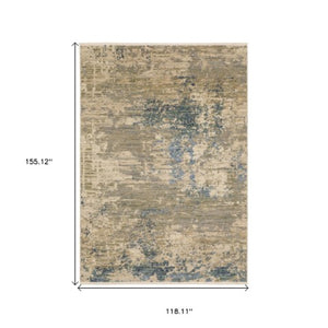 Homeroots 2' Stylish Beige And Blue Abstract Area Rug With Fringe For A Chic And Cozy Home Décor Touch 10' X 13' Wool Blend 576477