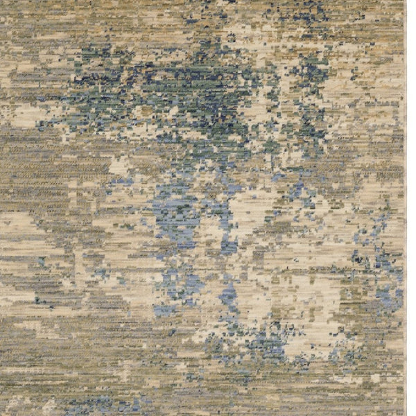 Homeroots 2' Stylish Beige And Blue Abstract Area Rug With Fringe For A Chic And Cozy Home Décor Touch 8' X 11' Wool Blend 576478