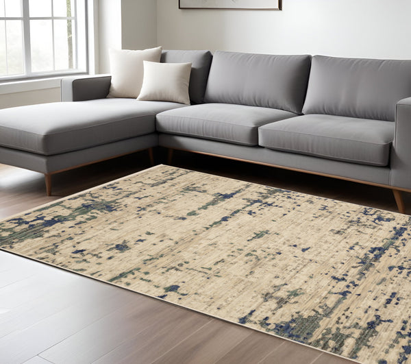 Homeroots 2' Beige Abstract Area Rug With Fringe - Artistic Touch For Your Living Space, Perfectly Chic Design 8' X 11' Wool Blend 576480