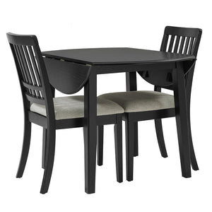 English Elm 3-piece Folding Round Dining Set with Upholstered Chairs for Compact Apartment Spaces Black N752S000618B