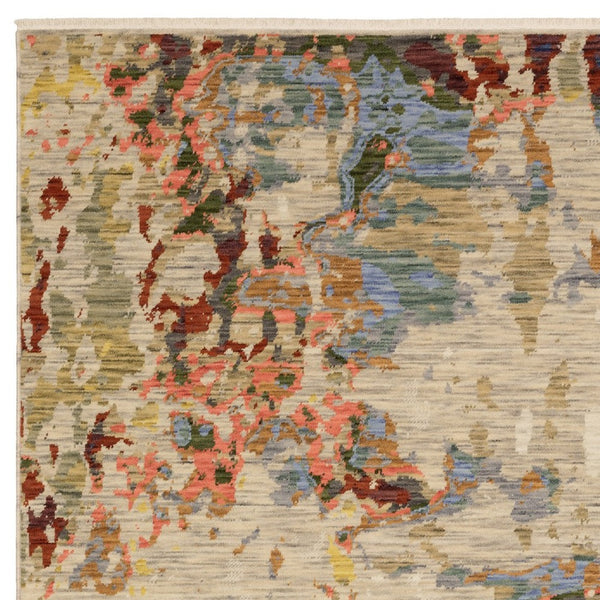 Homeroots 2' Stylish Beige And Red Abstract Area Rug With Fringe - Perfect Accent For Any Room Decor 10' X 13' Wool Blend 576481