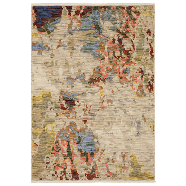 Homeroots 2' Stylish Beige And Red Abstract Area Rug With Fringe - Perfect Accent For Any Room Decor 8' X 11' Wool Blend 576482