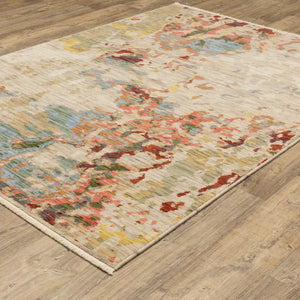 Homeroots 2' Stylish Beige And Red Abstract Area Rug With Fringe - Perfect Accent For Any Room Decor 8' X 11' Wool Blend 576482