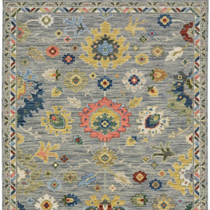 Homeroots 2' Gray Blue And Yellow Oriental Area Rug With Fringe – Stylish Design To Enhance Your Home Decor 10' X 13' Wool Blend 576485