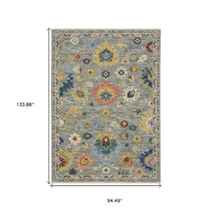 Homeroots 2' Gray Blue And Yellow Oriental Area Rug With Fringe – Stylish Design To Enhance Your Home Decor 8' X 11' Wool Blend 576486