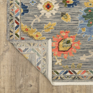 Homeroots 2' Gray Blue And Yellow Oriental Area Rug With Fringe – Stylish Design To Enhance Your Home Decor 8' X 11' Wool Blend 576486