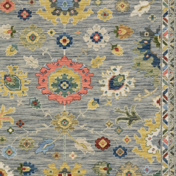 Homeroots 2' Gray Blue And Yellow Oriental Area Rug With Fringe – Stylish Design To Enhance Your Home Decor 8' X 11' Wool Blend 576486