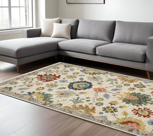 Homeroots 2' Gray Blue And Yellow Oriental Area Rug With Fringe – Stylish Design To Enhance Your Home Decor 10' X 13' Wool Blend 576487