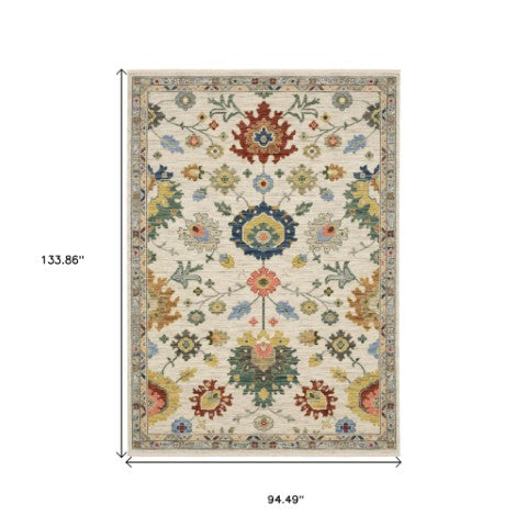 Homeroots 2' Gray Blue And Yellow Oriental Area Rug With Fringe – Stylish Design To Enhance Your Home Decor 8' X 11' Wool Blend 576488