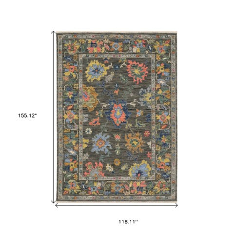 Homeroots 2' Cozy Gray Oriental Area Rug With Fringe - Elevate Your Space With Timeless Style And Warmth 10' X 13' Wool Blend 576493