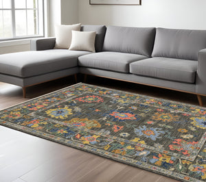 Homeroots 2' Cozy Gray Oriental Area Rug With Fringe - Elevate Your Space With Timeless Style And Warmth 10' X 13' Wool Blend 576493