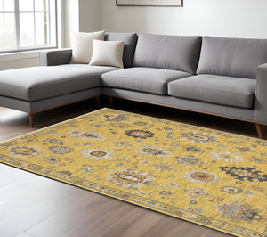 Homeroots 2' Yellow Oriental Area Rug With Fringe - Timeless Design For Cozy Home Decor And Warmth 10' X 13' Wool Blend 576499