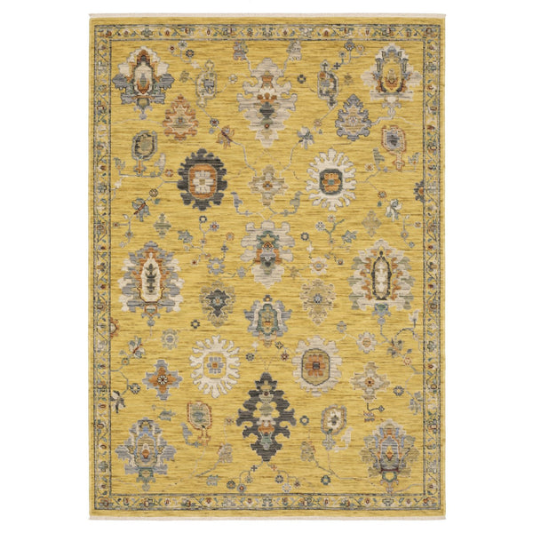 Homeroots 2' Yellow Oriental Area Rug With Fringe - Timeless Design For Cozy Home Decor And Warmth 10' X 13' Wool Blend 576499