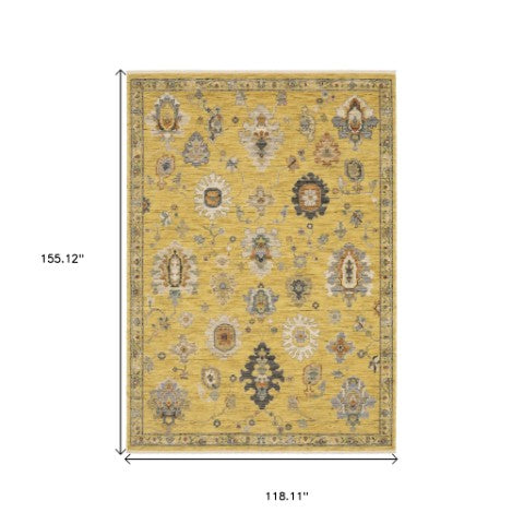 Homeroots 2' Yellow Oriental Area Rug With Fringe - Timeless Design For Cozy Home Decor And Warmth 10' X 13' Wool Blend 576499