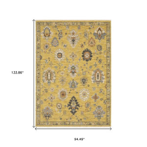 Homeroots 2' Yellow Oriental Area Rug With Fringe - Timeless Design For Cozy Home Decor And Warmth 8' X 11' Wool Blend 576500