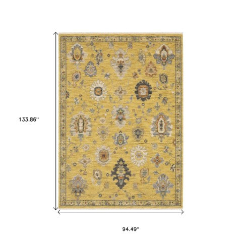Homeroots 2' Yellow Oriental Area Rug With Fringe - Timeless Design For Cozy Home Decor And Warmth 8' X 11' Wool Blend 576500