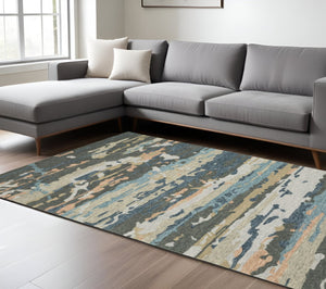 HomeRoots 5' Abstract Gray and Blue Hand-Tufted Wool Area Rug - Soft, Durable, and Perfect for Any Room Decor 8' X 10' 576503