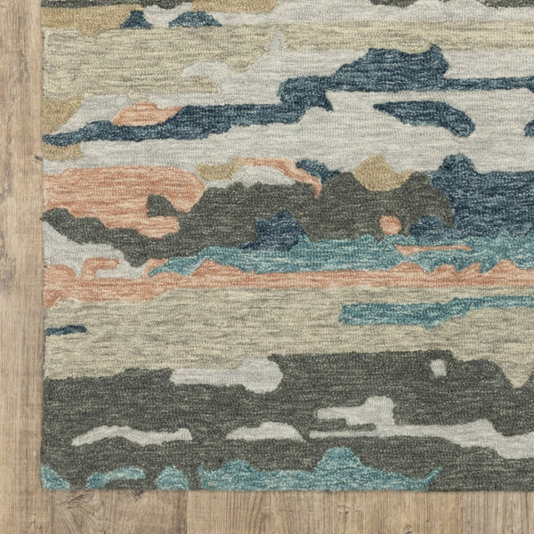 HomeRoots 5' Abstract Gray and Blue Hand-Tufted Wool Area Rug - Soft, Durable, and Perfect for Any Room Decor 8' X 10' 576503