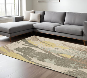 Homeroots 5' Beige Wool Abstract Hand-tufted Area Rug – Elevate Your Living Space With Style And Sophistication 8' X 10' Wool 576504