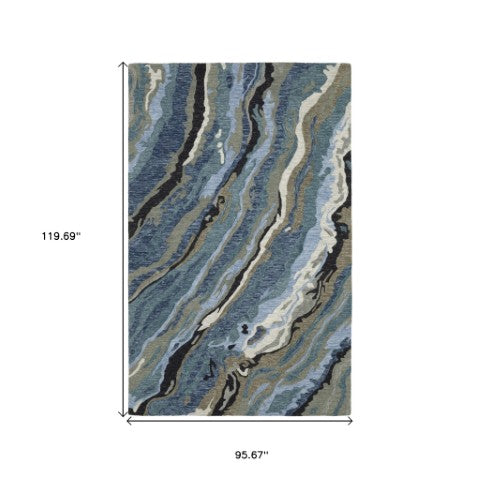 Homeroots 5' Abstract Hand-tufted Area Rug In Blue And Teal - Elevate Your Space With Style And Warmth 8' X 10' Wool 576505