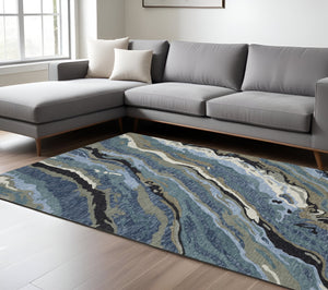 Homeroots 5' Abstract Hand-tufted Area Rug In Blue And Teal - Elevate Your Space With Style And Warmth 8' X 10' Wool 576505